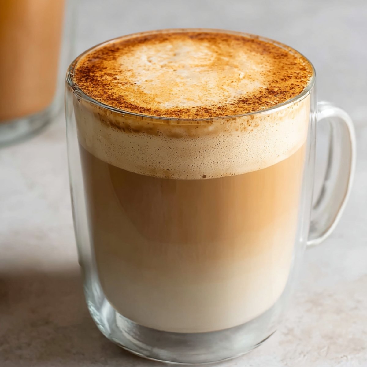 A perfectly brewed Cortadito Recipe, topped with a layer of frothy foam and a hint of cinnamon for extra flavor, served in a glass cup.